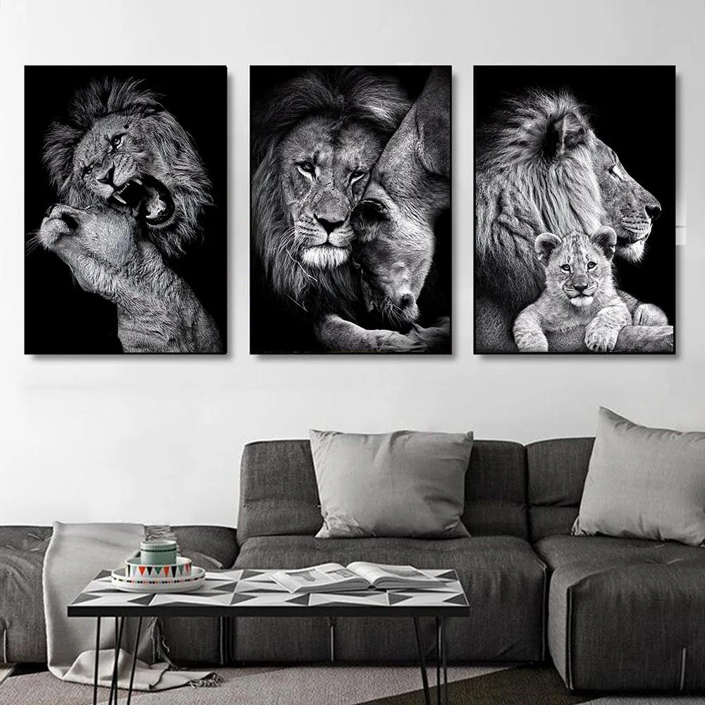 

Black White Animal Canvas Painting Lion Posters and Print Home Decor Mural Wall Art Pictures for Living Room Bedroom Decoration