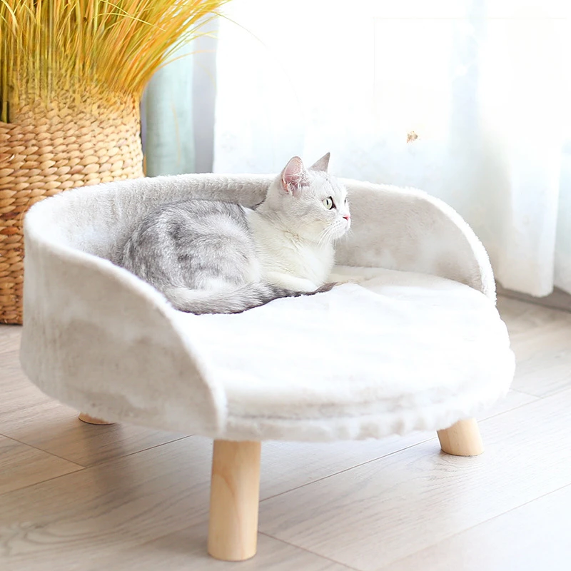 

SHUANGMAO Pets Cat Dog Bed Soft for Warm Lambswool Wood Legs Beds Pet Cats House Nest Puppy Sleeping Comfortable Kennel Washable