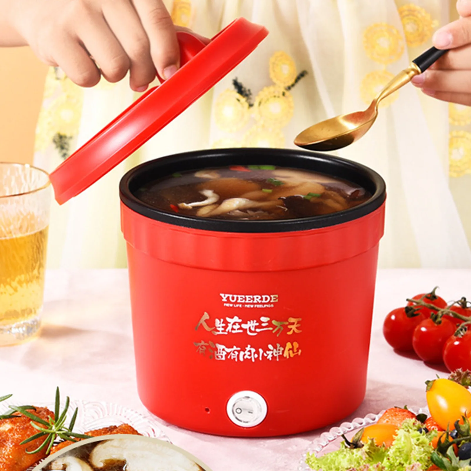 1.2L 220/110V Mini Electric Cooker Household Student Dormitory Mini Non-stick Pan Hot Pot Rice Cooker Multifunction Cooking Pot