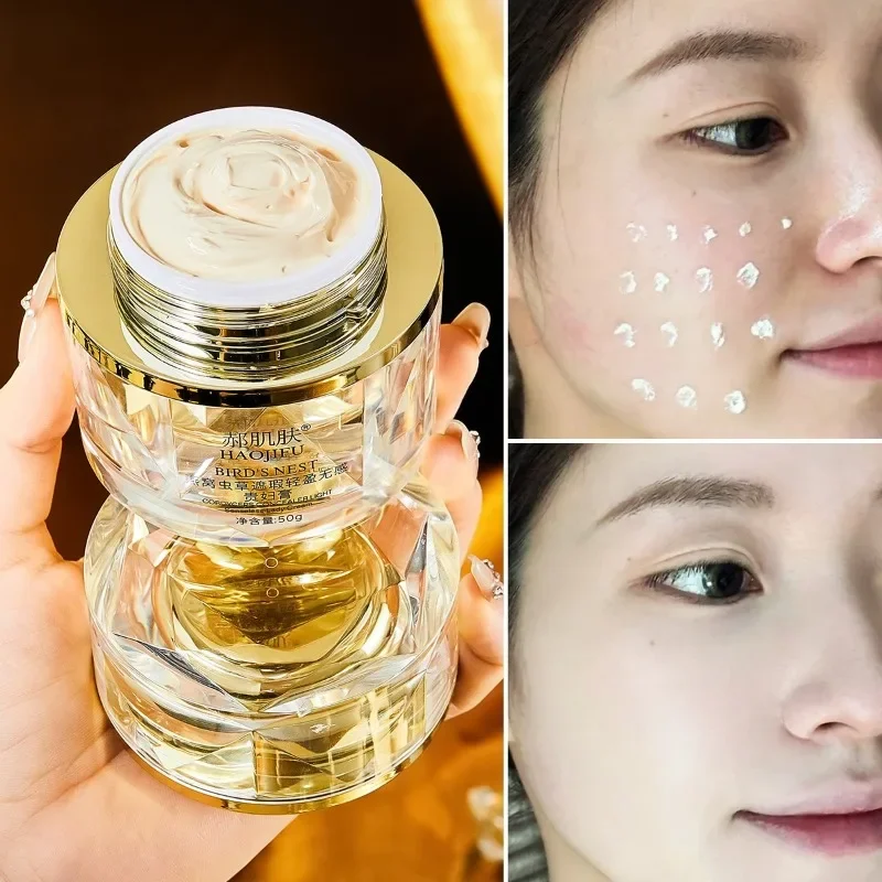 50g Bird's Nest Cordyceps Tone-Up Primer 3-in-1 Brightening Moisturizing Light Coverage Face Concealer Skincare Makeup CC Cream