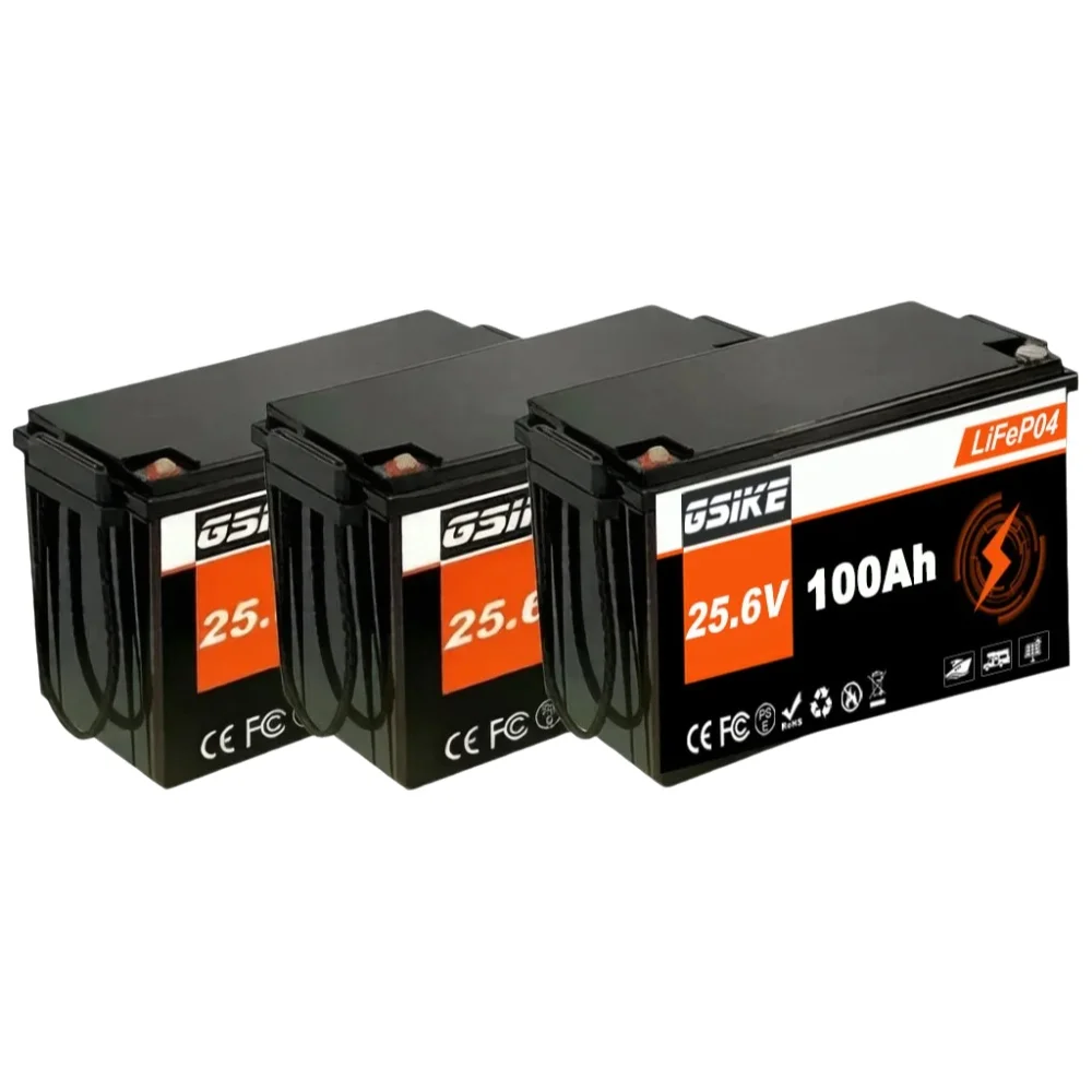 GSIKE 25,6V 100AH LiFePO4 Batterie Lithium-Akkus Lifepo4 24V Akkupacks Solar Wiederaufladbar mit BMS Klasse A 6000+ Zyklen für Heimenergie EU-Lagerbestand
