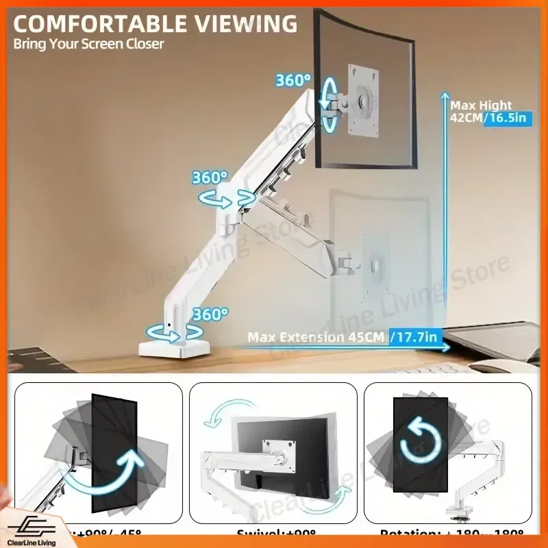Single Monitor Arm Fully Adjustable Mount for 13 to 32 Inch Screens Fast Install Computer Stand Holds 19.8 lbs