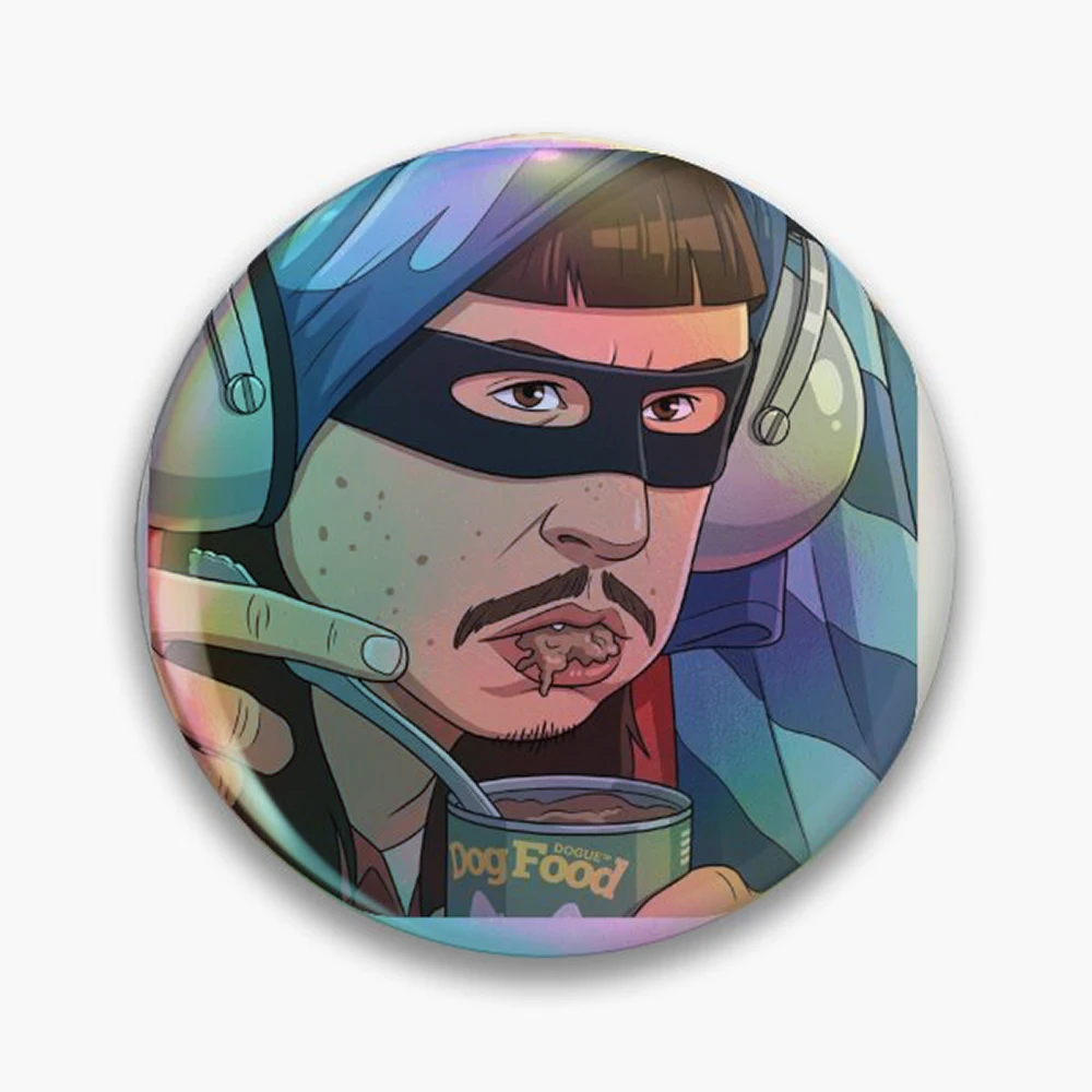 Oliver Tree Weird Masked Gamer Guy Eating Dog Food Meme  Pin Holographic Star Heart Pin Brooches Laminated Button Fashion Access