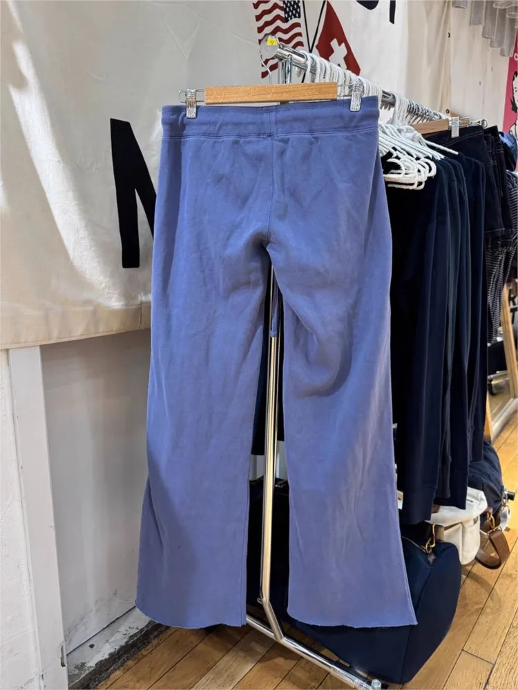 Navy Drawstring Sweatpants Woman Spring Raw Hem Straight Yoga Long Pants Female Vintage Streetwear Cotton Fleece Trousers Y2K