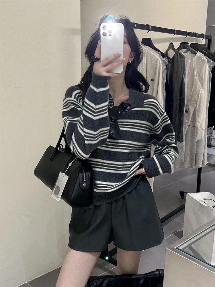 Pull tricoté ample et Long pour femme, rayé, confortable, mode coréenne, automne hiver, nouvelle collection