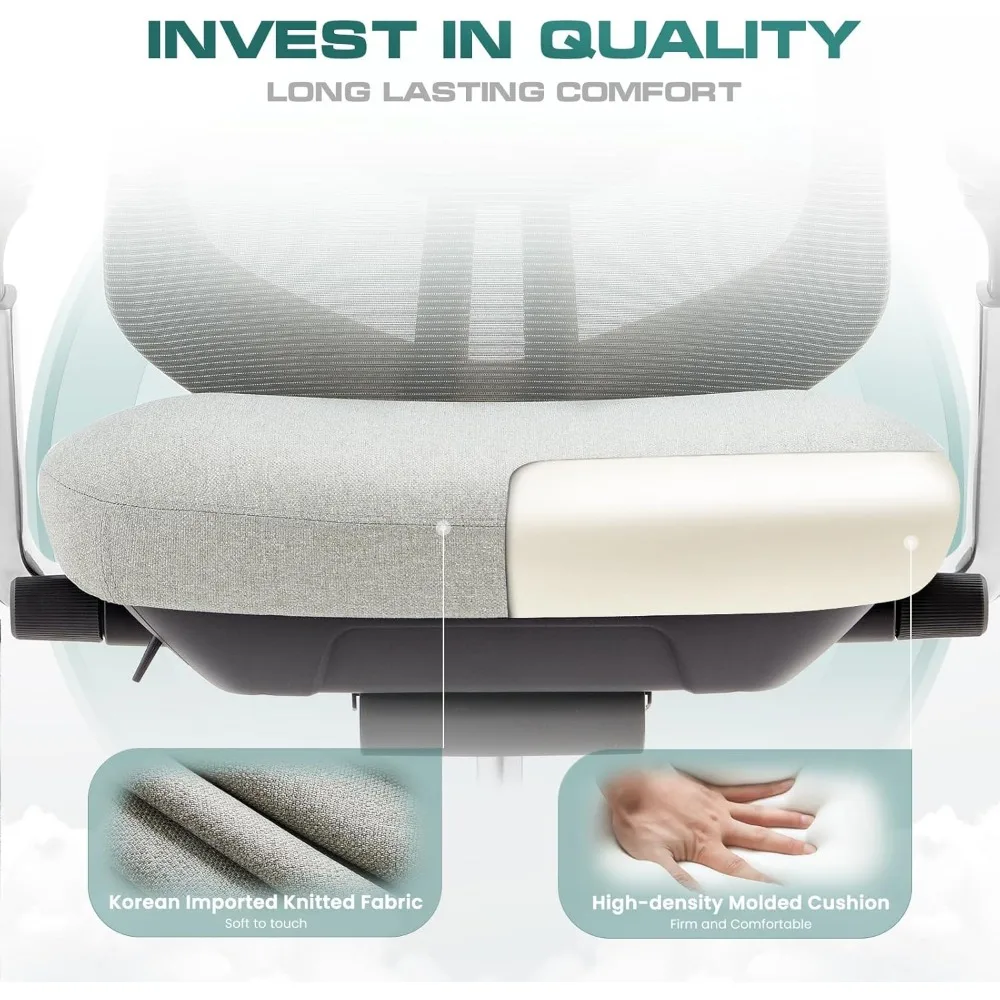 COLAMY Ergonomic Mesh Office Chair, High Back Computer Executive Desk Chair with Adjustable Headrest and 4D Arms, Slide Seat, Ti