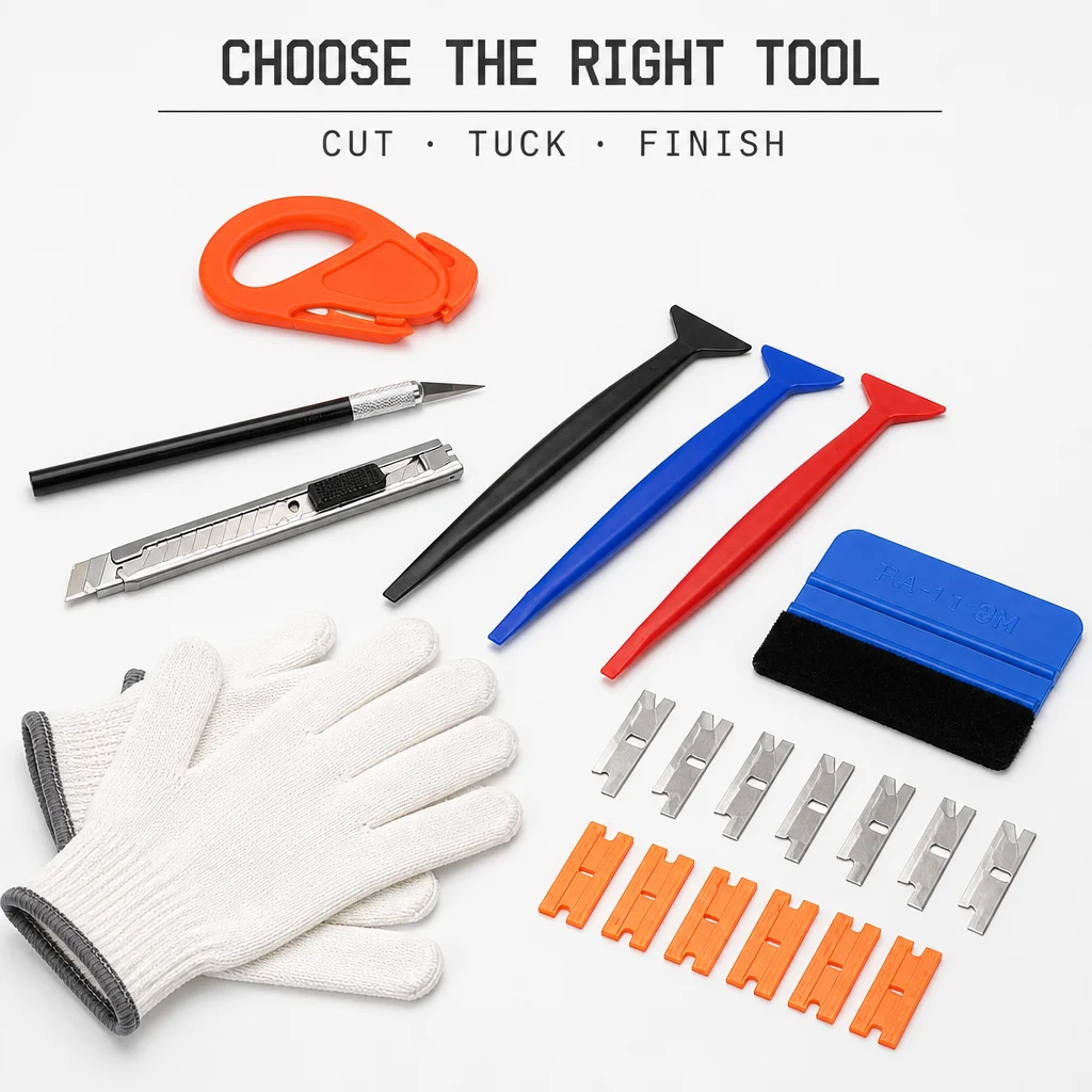 MULE Car Wrap Tool Kit Vinyl Film Application Set PPF Window Tint Installation Felt Edge Squeegee Tuck Spatula Cutter Blades