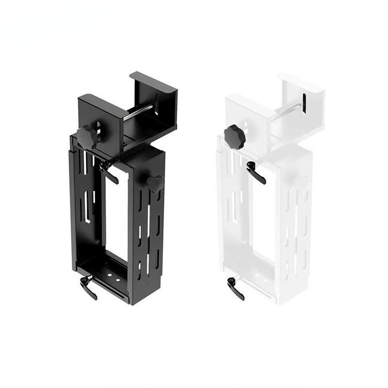 Heavy Duty Thick Steel PC Holder, No Drill Under Table Hanger, Suspended Computer Case Rack, Telescopic Standing Desk Mount
