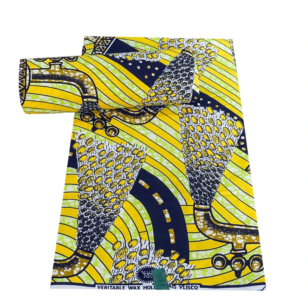 African Style Batik Fabric with Green Yellow Print,6 Yards Long,DIY Sewing Polyester Material for Clothing Curtains Sofa R945