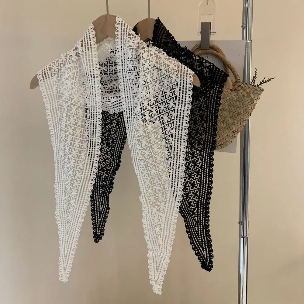 

Floral Printed Lace Triangle Scarf Transparent Embroidered Lace Head Scarf Ethnic Style Breathable Skirt Curtain Travel