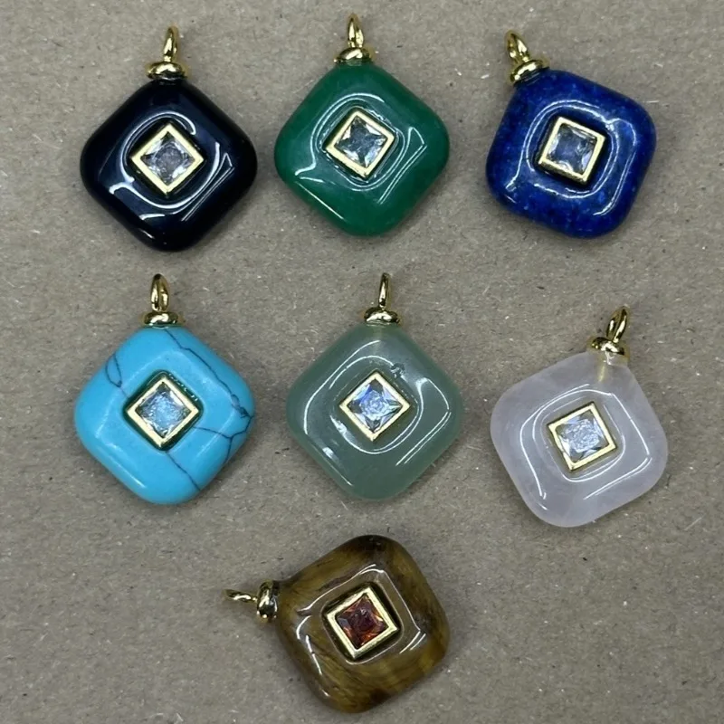 

6 шт./лот, подвески из натурального камня и латуни, квадратные подвески-глазки с кубическим цирконием, позолоченные 18-каратным золотом, для изготовления ожерелий и ювелирных изделий своими руками