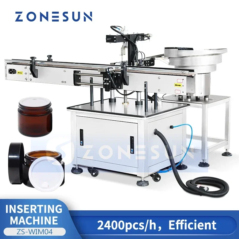 ZONESUN ZS-WIM04 Automatic Inner Liner Inserting Machine Cosmetic Jar Lid Liner Applicator Cream Bottle Packaging Equipment