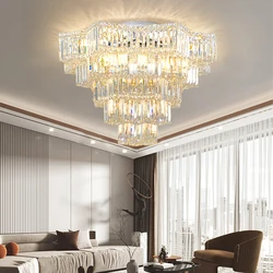 Star Design Crystal LED Ceiling Lights for Living Room Decor Modern Luxury Home Lighting Golden Chrome Ceiling Chandelier Lustre