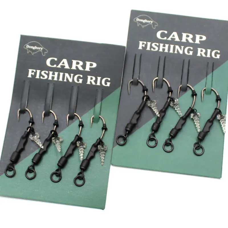 

4PCS Carp Fishing Ready Tied Ronnie Rig Barbed Fish Carp Hook AccessoriesFishing Rig With 360° Bait Screw For Carp Fish Tackle