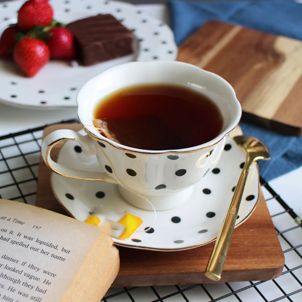 

1Set Ceramic Coffee Cup Set Polka Dot Design Sturdy Milk Latte Cappuccino Tea Drink Suitable for Home Office