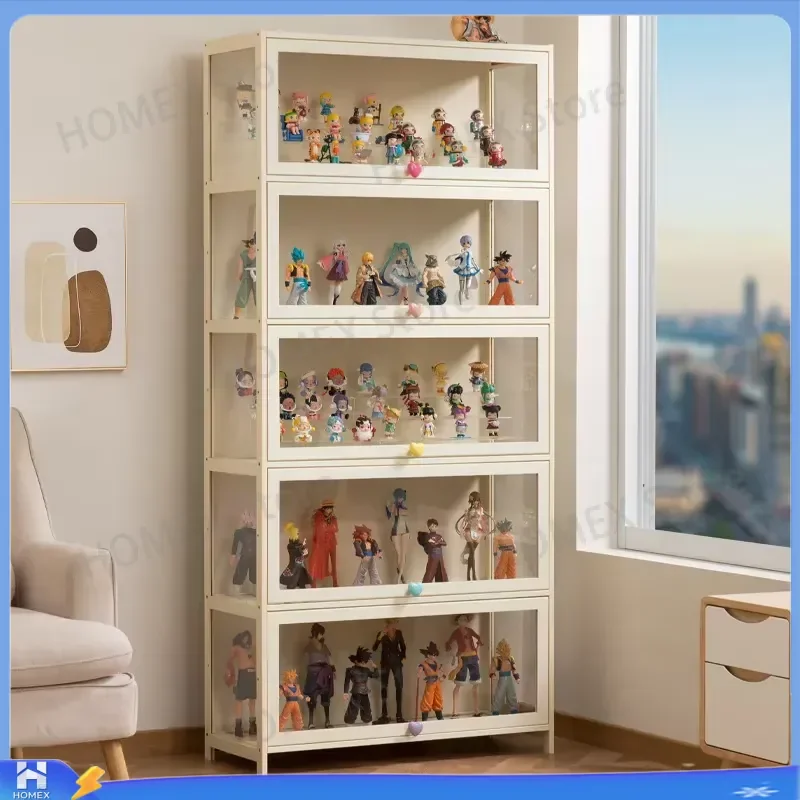 Cream Style Acrylic Display Case for Building Blocks Figures Blind Box Toys Dustproof Transparent Storage Cabinet Home Decor