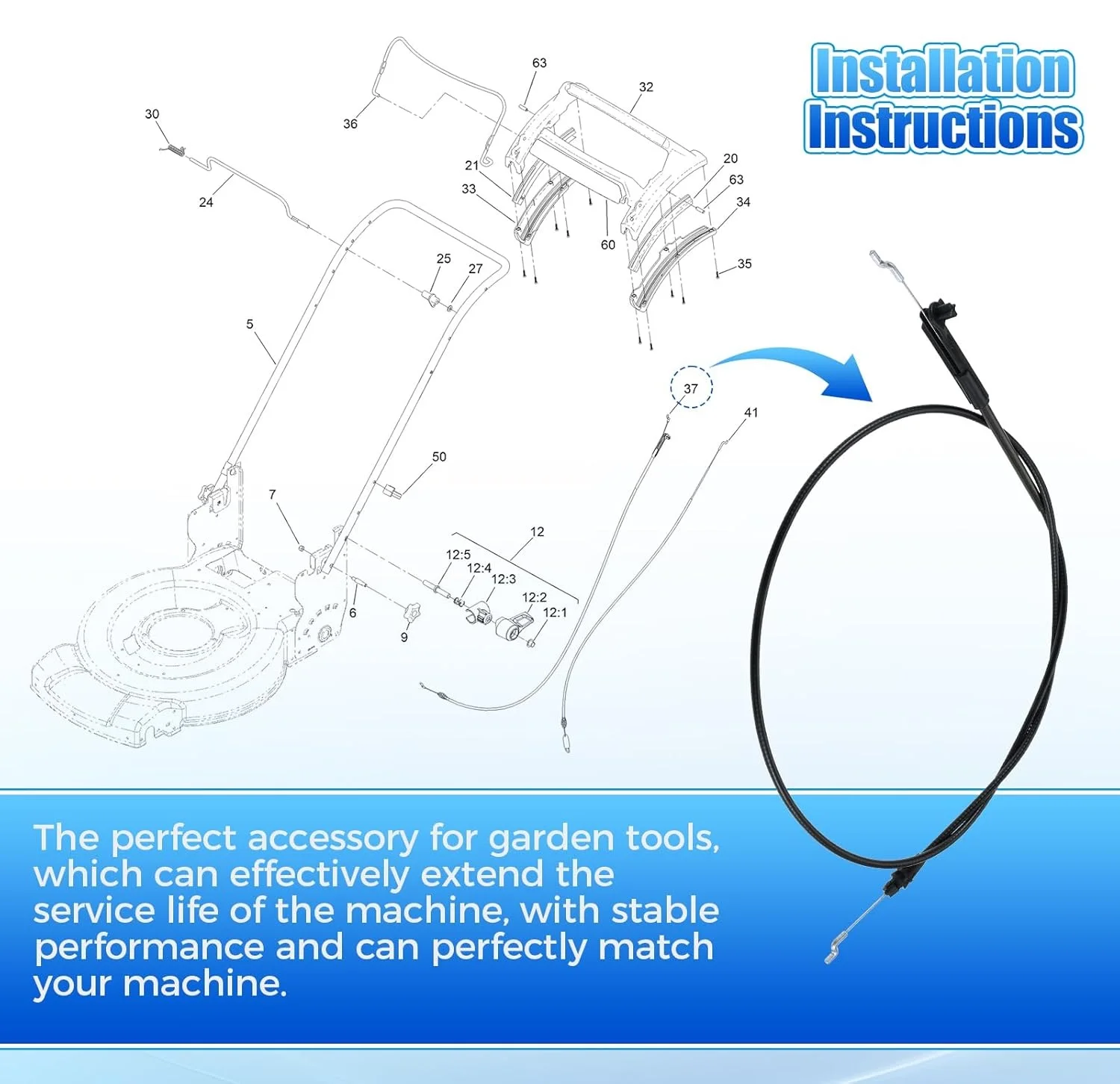139 6594 Lawn Mower Brake Cable Compatible with Toro 22 inch Flex-Force Recycler Lawn Mower