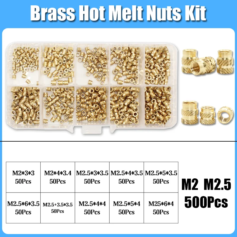 Einsatzmutter-Set M2 M2,5 M3 M4 M5 M6 Messing Heat Set Einsatzmutter Hot Melt Rändelgewindeeinsätze für 3D-Druck-Einbettungs-Kupfermutter – Detail 12