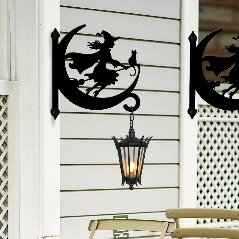 CIFBUY Wrought Iron Wall Decor, Witch Broom & Bat Metal Hanging, Gothic Art Sign, Indoor Outdoor Weatherproof Halloween