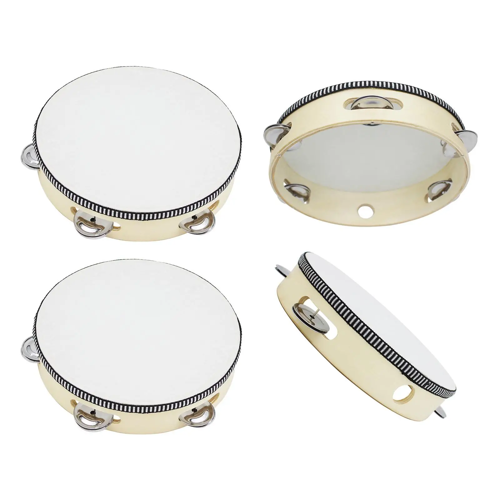 Hand Held Tambourine for Kids Wooden Percussion Drum with Steel Jingles Musical Beat Instrument for Children Dance Class