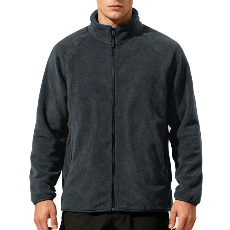 

Мужская флисовая куртка на молнии, осенне-зимняя повседневная толстовка с воротником-стойкой и длинными рукавами, пальто, однотонная спортивная пригородная куртка