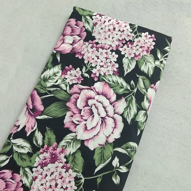 Amazing Big Black White Polka Dot & Red Blooming Rose Flower Printed Cotton Spandex Stretchable Elastic Floral Fabric 50x120cm