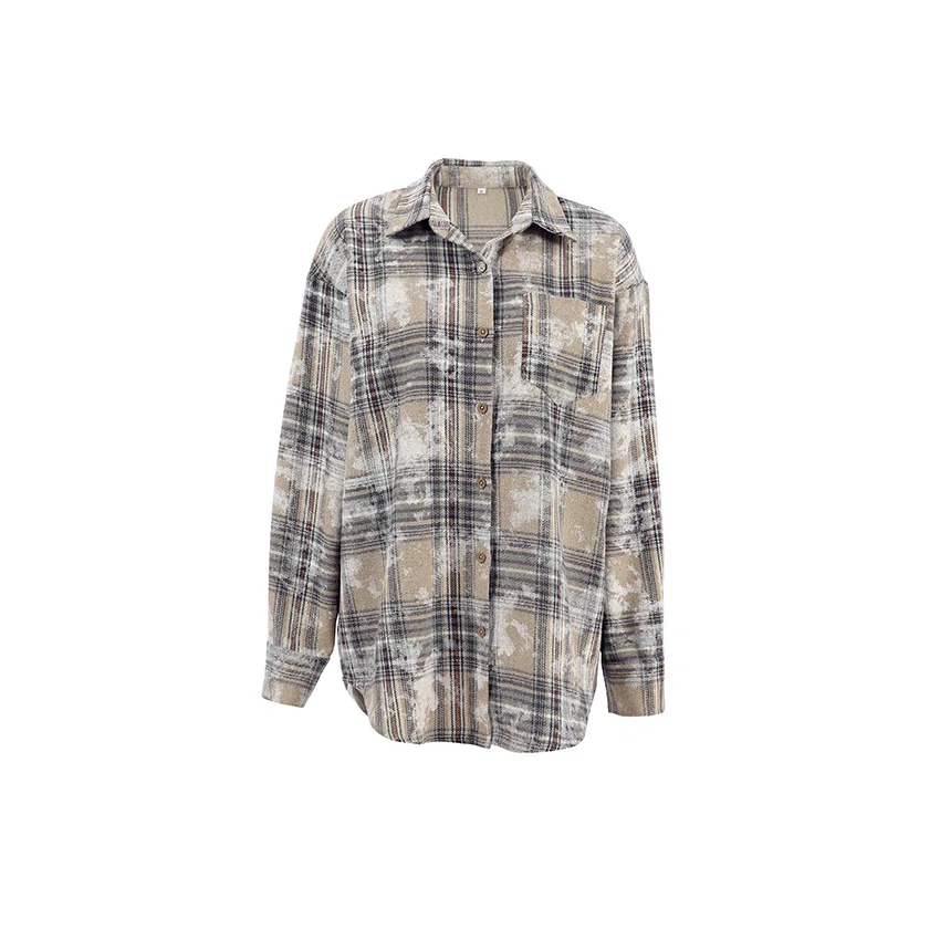 

Faionable Cheered Long Sve irt Midi Length Commute Sle Women's T-irt PU Material Printed Pattern Flip Collar