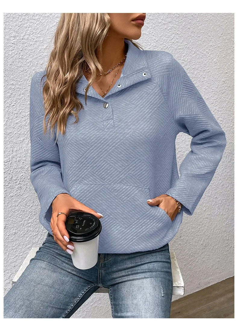 Casual Long Sleeve Hoodie Regular Fit Simple Style with Pocket Stand Collar Patchwork Lightweight Single Women Hoodie Autumn