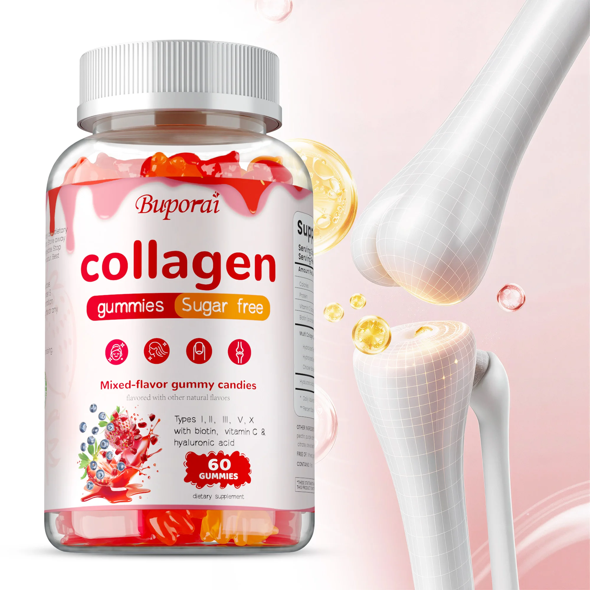 

Multi Collagen Gummies - Anti-oxidant, Reduces Wrinkles and Dryness, Brighten Skin, Supports Hair, Skin, Nails and Joint Health