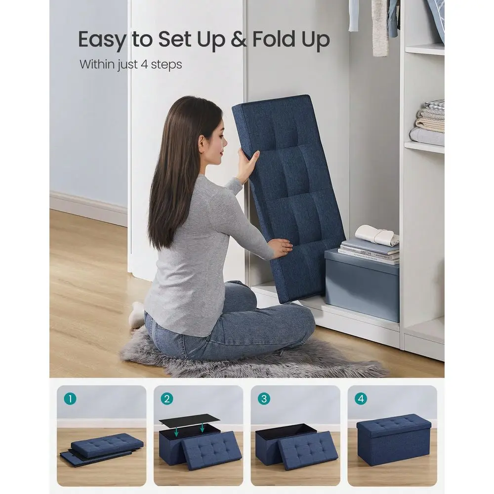 

Storage Ottoman Bench, 15 X 30 X 15 Inches, End Of Bed Bench, Storage Chest, For Living Room, Bedroom, Entryway, Midnight Blue
