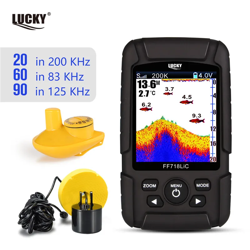 LUCKY-Portable Fish Finder Monitor Dual Sonar328ft 100m Detection Depth Echo Sound FF718LiC 2 in 1