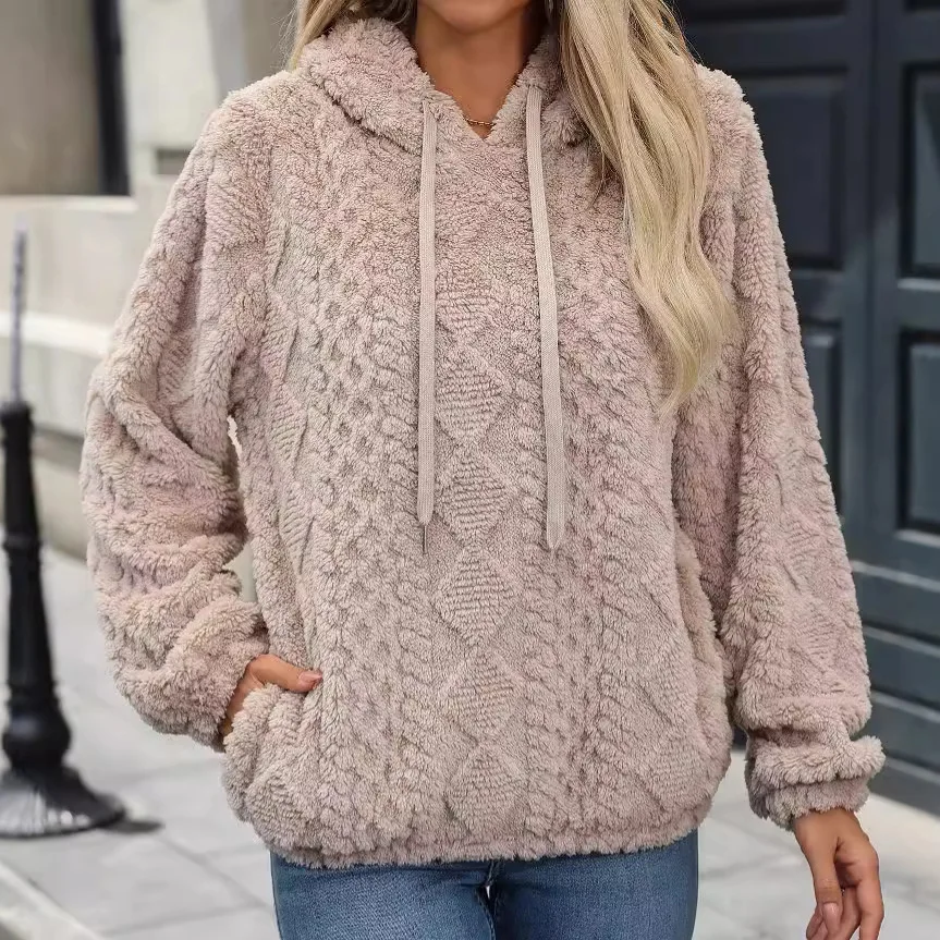 

2025 New Autumn Winter Solid Women's Hoodies Warm Long Sleeve Hood Sweatshirt Pullover Casual Loose Lady Plush Hoodie Tops