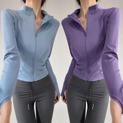 S-3XL 태양 빠른 건조 스포츠 코트 여성 꽉 탑 요가 재킷 긴 소매 지퍼 재킷 러닝 피트니스 여성 재킷