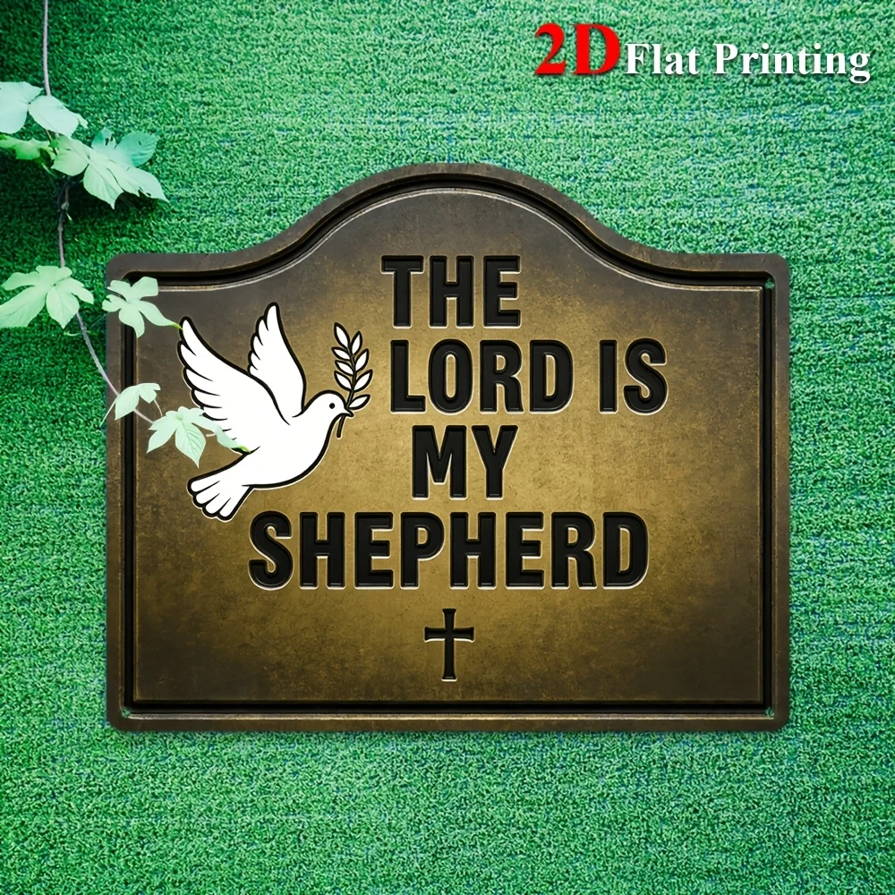 1pc 2D Flat Sign Artwork Depicting 'The Lord Is My Shepherd' Along With A Dove And Cross, Perfect For Decorating Your Home