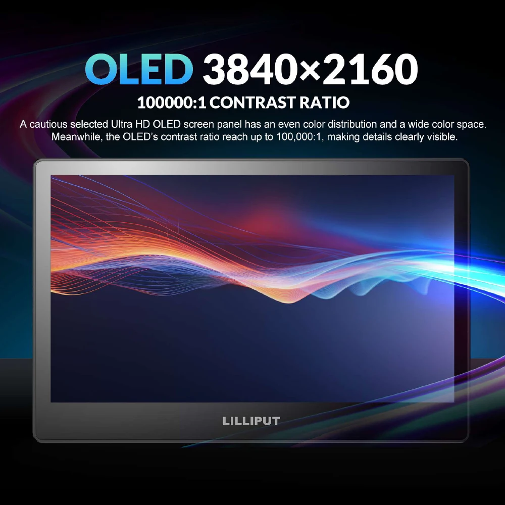 LILLIPUT A13 DCI-P3 13.3 Polegada 4K OLED Monitor de câmera de transmissão 4 canais para entradas HDMI 3G-SDI DP Monitor de espaço colorido para campo