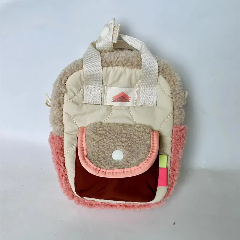 Winter new plush color donut backpack for ladies or children casual with a single shoulder crossbody bag cute phone bag