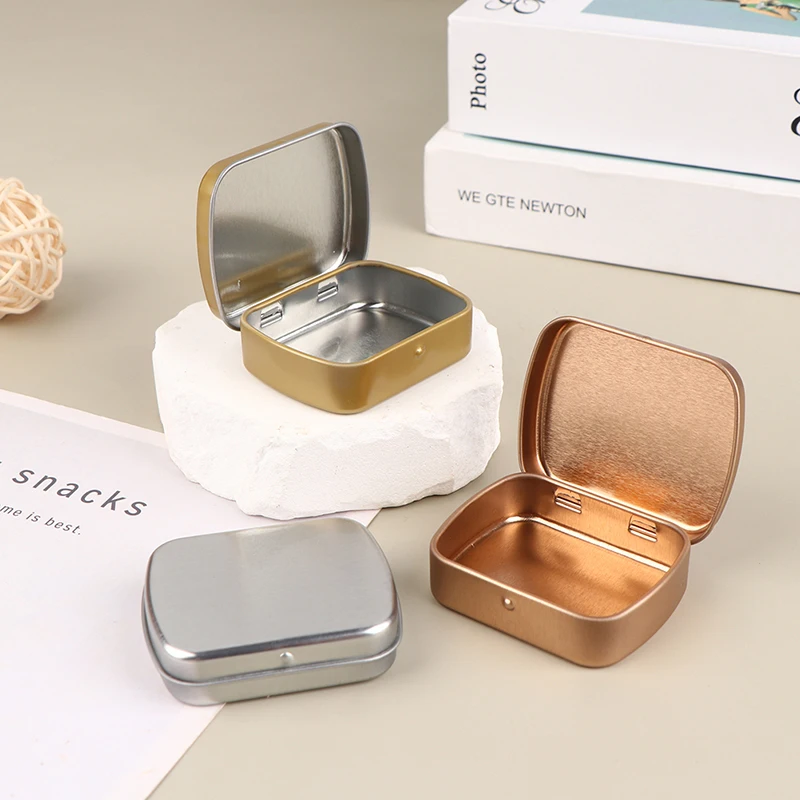 Mini Tin Box Metal Hinged Empty Tins With Lid Portable Rectangular Small Storage Container Candy Pill Cases For Home Organizer