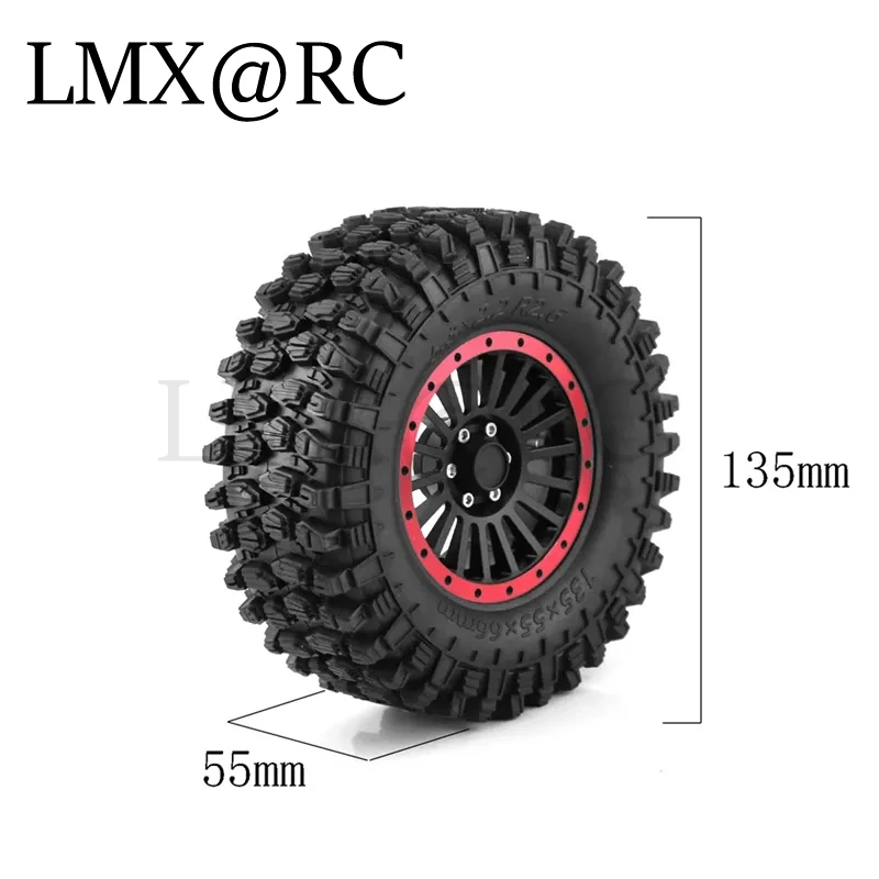 4Pcs 135Mm 2.6 Inch Metal Beadlock Wheel Rim Rubber Tire Set For 1/8 1/10 RC Crawler Car Axial SCX10 Wraith RR10 Capra