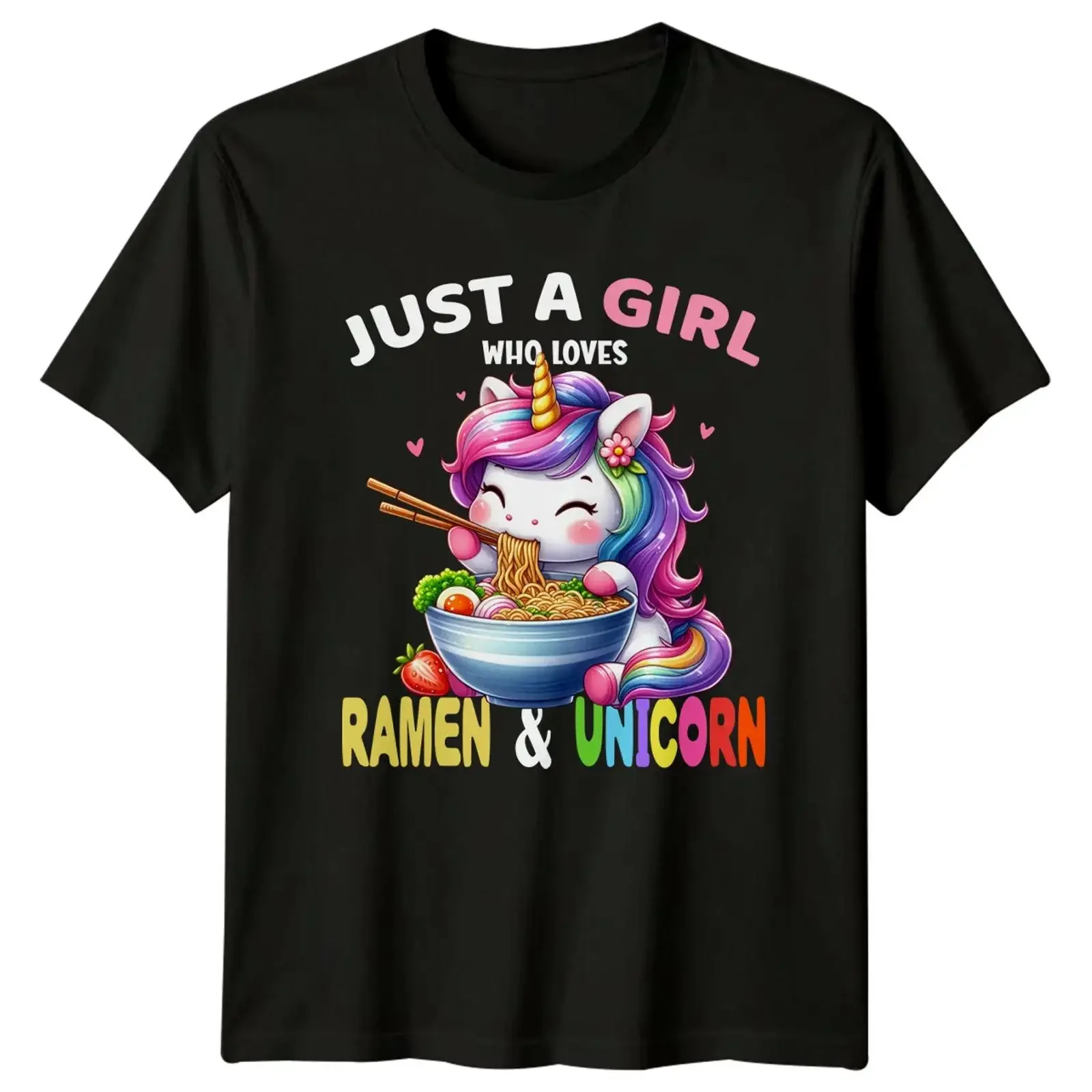 Just A Girl Who Loves Ramen amp Unicorn Grafik T Shirt vintage Washed fashion Breathable Stretched Stylish Casual