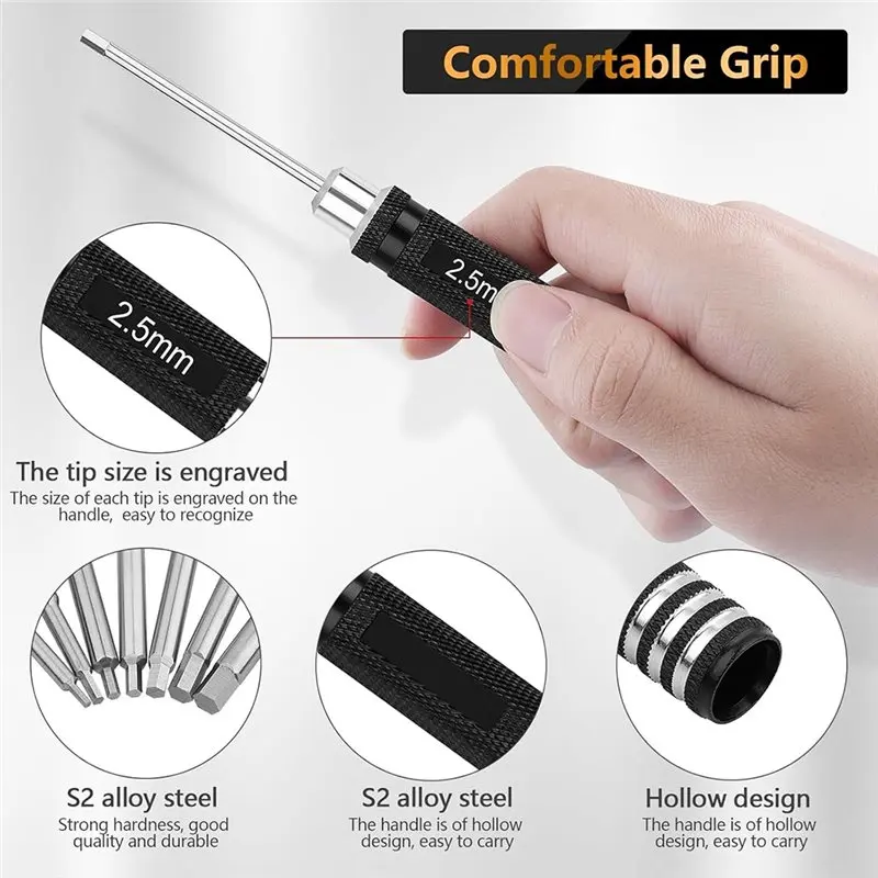 [B17B!】 RC Tool Kit For Hobby RC Repair 7PCS Precision Hex Screwdriver Set 0.9-3.0Mm Wrench For SCX24 Traxxas Redcat Trucks