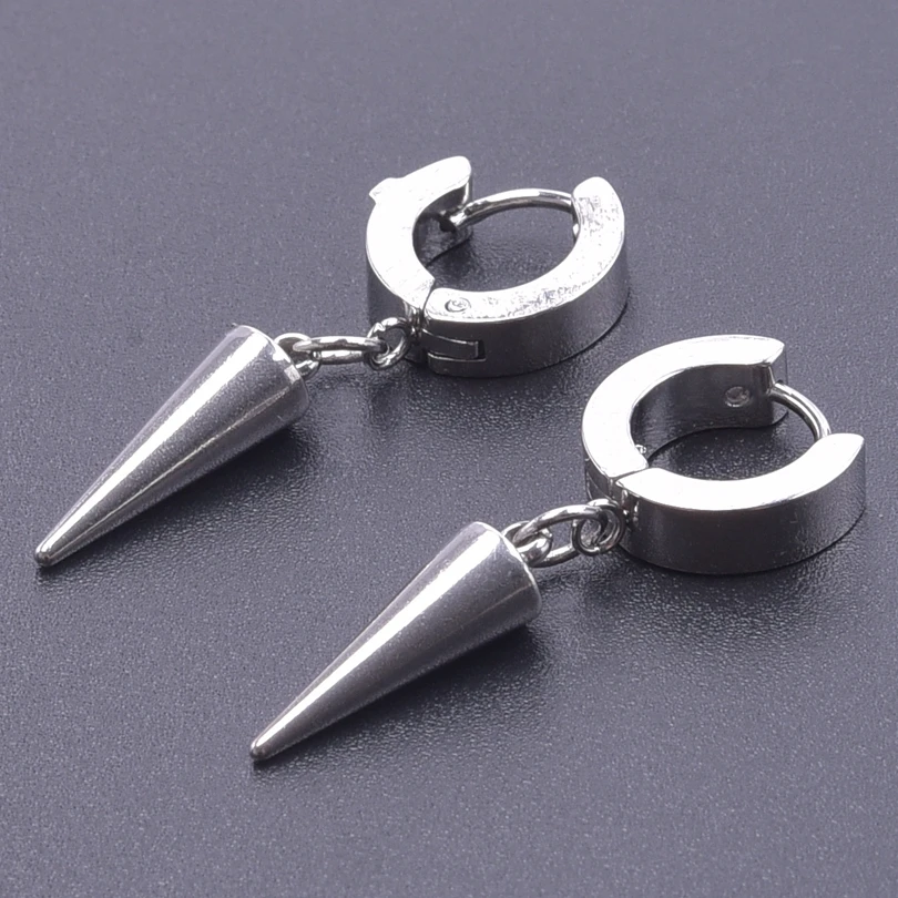 Longer Pointed Cone Pendant Earring Stainless Steel Hoops Earrings For Women Men Accessories Black/Rainbow/Silver/Gold Color