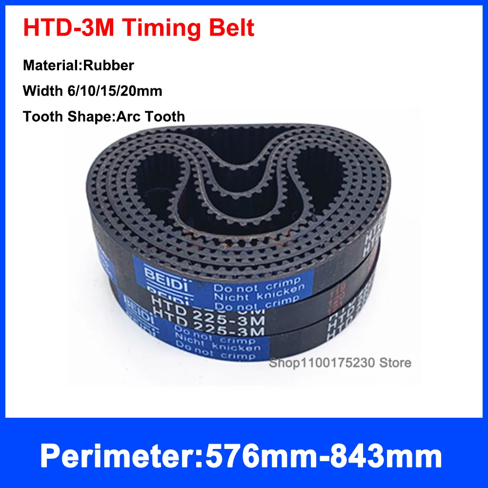 1Pcs HTD 3M Timing Belt Width 6 10 15 20mm Closed Loop Rubber Belt Length 576mm-843mm Pitch 3mm Synchronous Belt