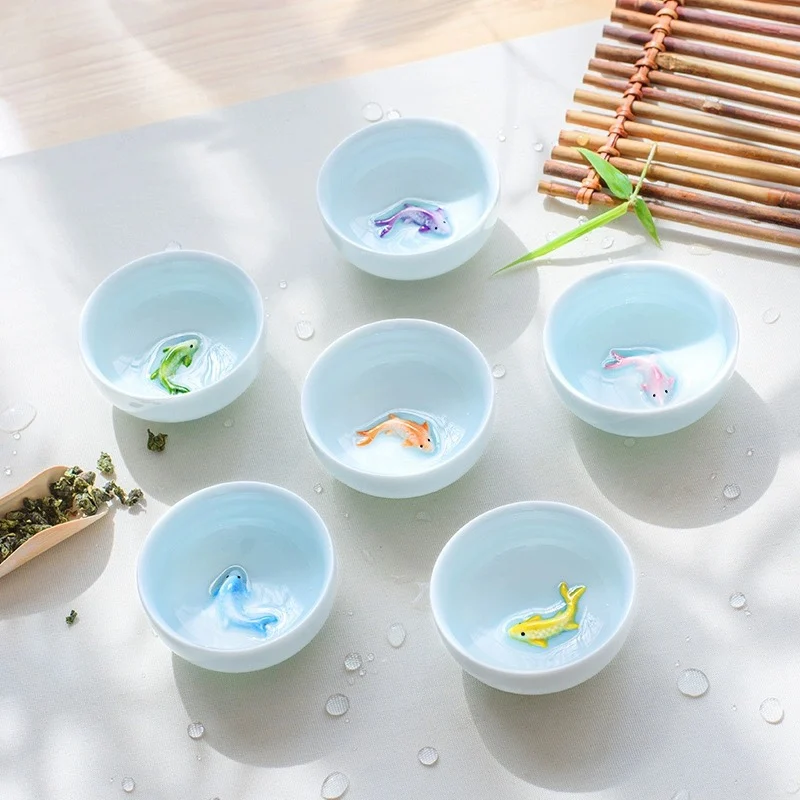 Porcelain Celadon Fish Teacup Small Carp Teacups Kung Fu Teaware  Accessories Personalised Ceramic Oolong Tea Tasting Utensils