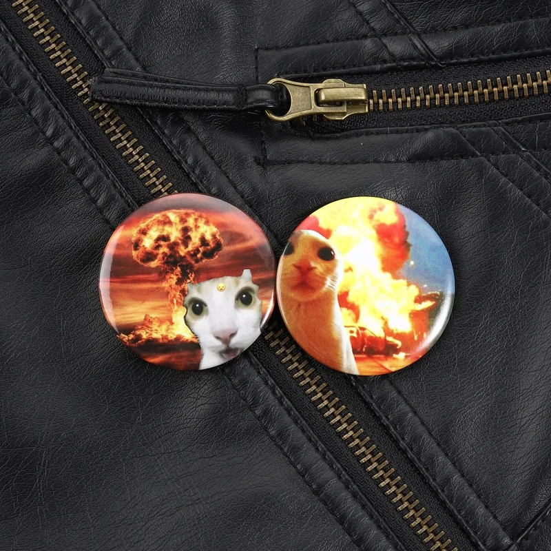 Exploding Cat Meme Collection Button Pin  Calm Cat in Apocalyptic Scene for Cat Moms Funny People Trendy Accessory Daily Use