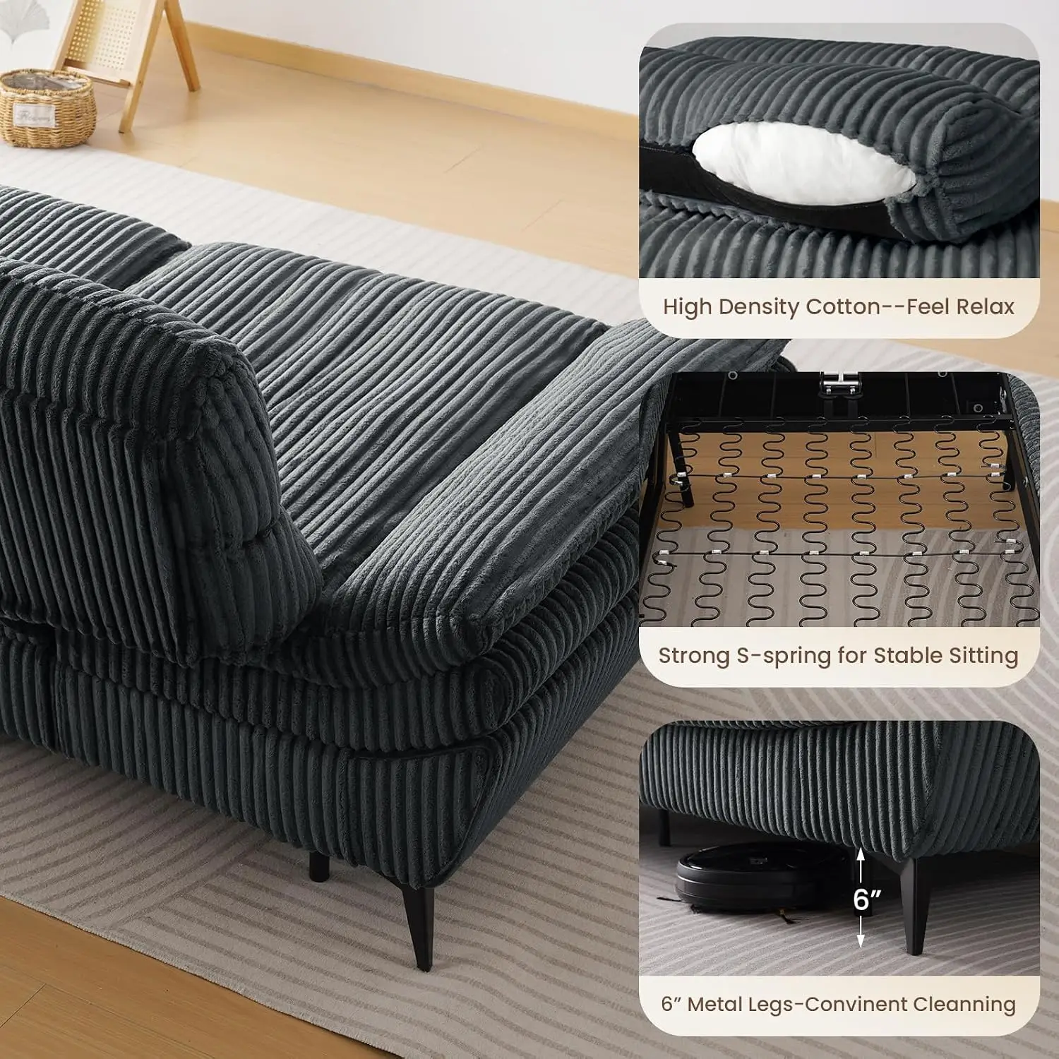 Modern Corduroy Sofa Sleeper with 11