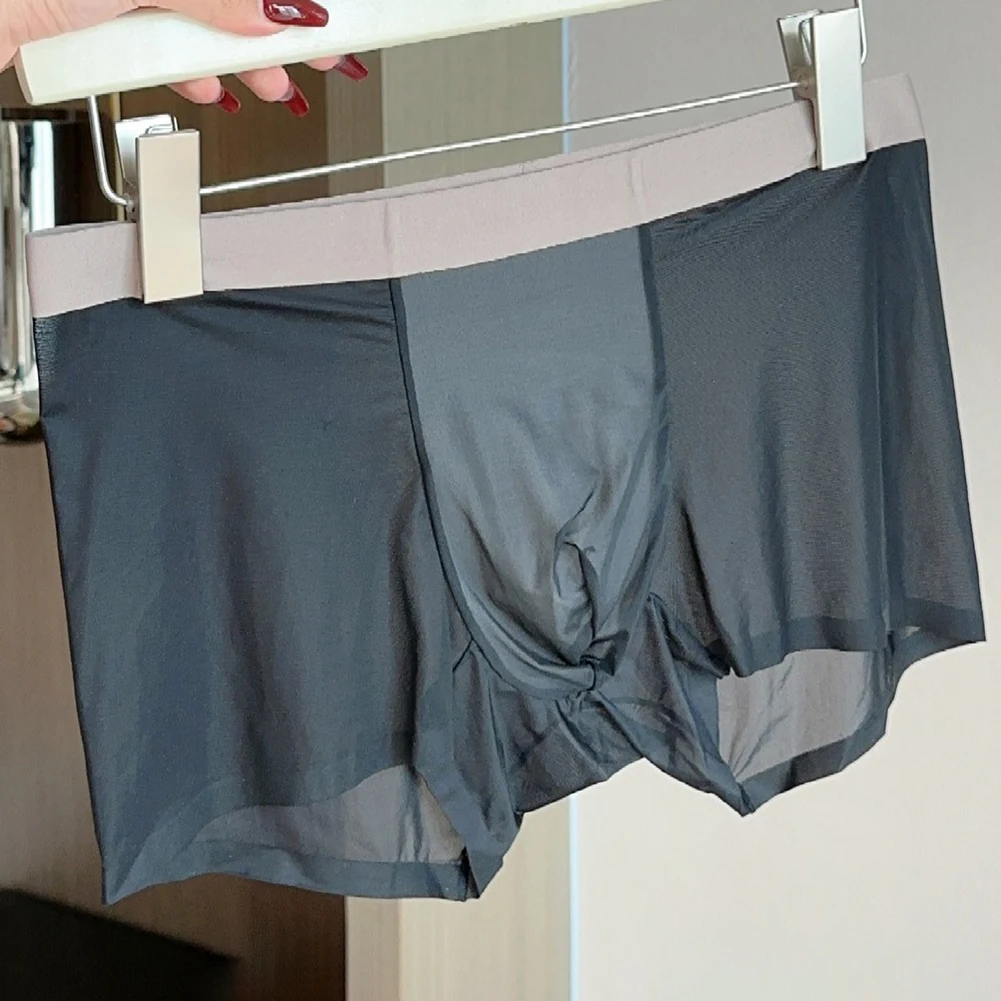 Men Seamless Ice Silk Transparent Thongs Boxer Shorts Thin Sissy Bulge Pouch Trunks Couple Life Underwear Extreme Men's Panties
