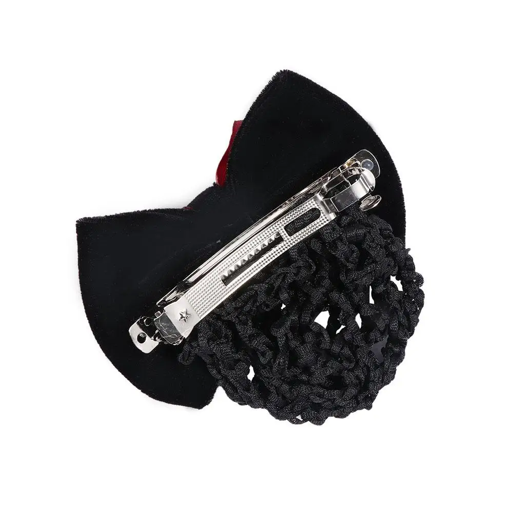 Hot Sale Rhinestone Barrette Lady Satin Hair Accessories Net Bun Snood Hair Clip Cover Bowknot