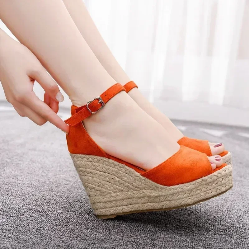 Shoes Women Office Lady Pumps Platform Peep Toe Wedding Flock 10CM Wedges Weave Heels Solid Pole Dancing Woman Shoes