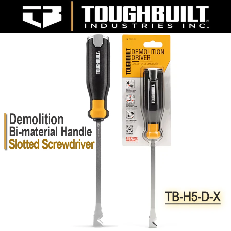 TOUGHBUILT TB-H5-D-X Demolition Bi-material Handle Slotted Screwdriver for Sloted Screwdrivers Knockout Piercing Screwdriver