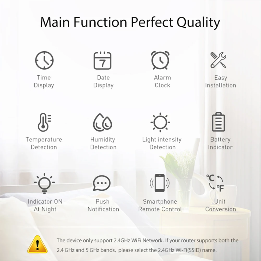 

Tuya WiFi Illumination Clock Battery Powered 4 in 1 Thermometer Hygrometer Gauge LCD Digital Display Bluetooth-compatible 5.0